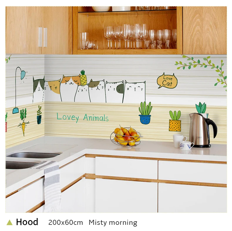 60*200cm Kitchen oil-proof wall stickers cooker high temperature waterproof tile cabinet range hood refurbished wallpaper