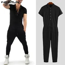INCERUN мужской Одноцветный комбинезон модный Европейский Американский нагрудник с короткими рукавами эластичная талия свободный уличная комбинезон 5XL