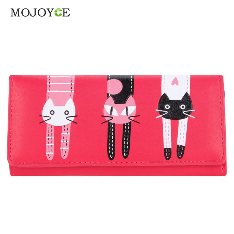 Lovely Candy Color PU Leather Wallet Women Cartoon Cat Printed Portfolio Wallet Women Luxury Brand Clutch Purse Card Holde 1STL