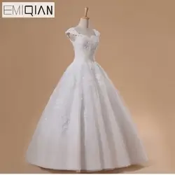 Бесплатная доставка реальные фотографии A-Line Кепки рукавом аппликация длиной до пола Свадебные платья