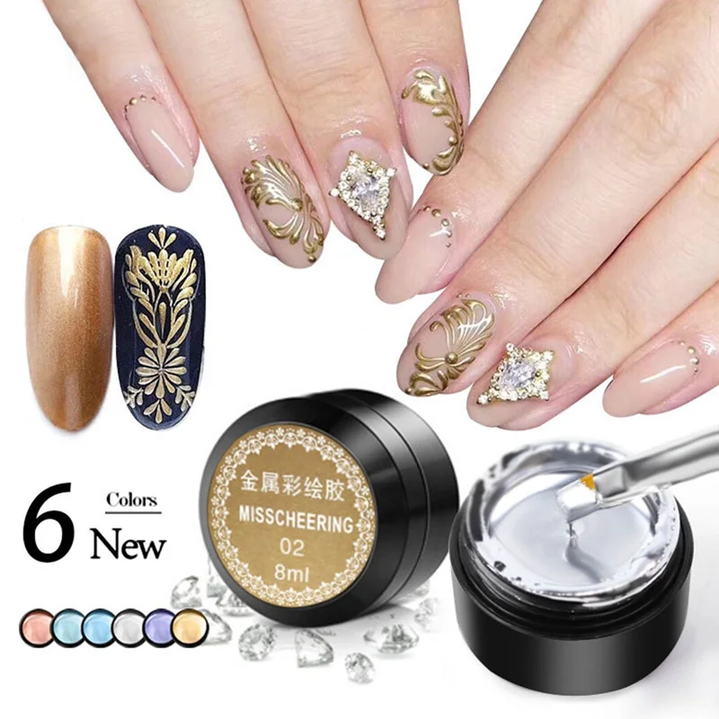 

8ML Metallic Nail Art UV Gel Mirror Chrome Outline Gel Polish LED Holographic Tips