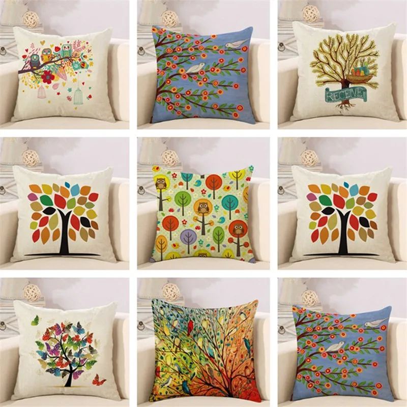 

Linen Throw Pillow Covers Square Life Tree Cushion Cover