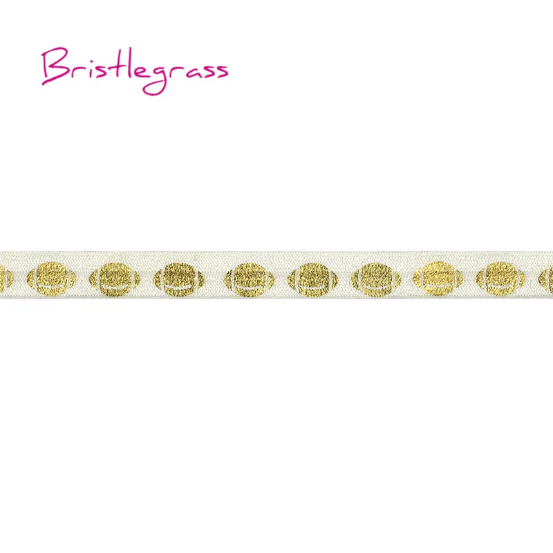 BRISTLEGRASS 100 Yard by Roll 5/8&quot 15mm Gold Rugby Rugger Football Foil Print Fold Over Elastics FOE Spandex Band Headband Dress | Дом и