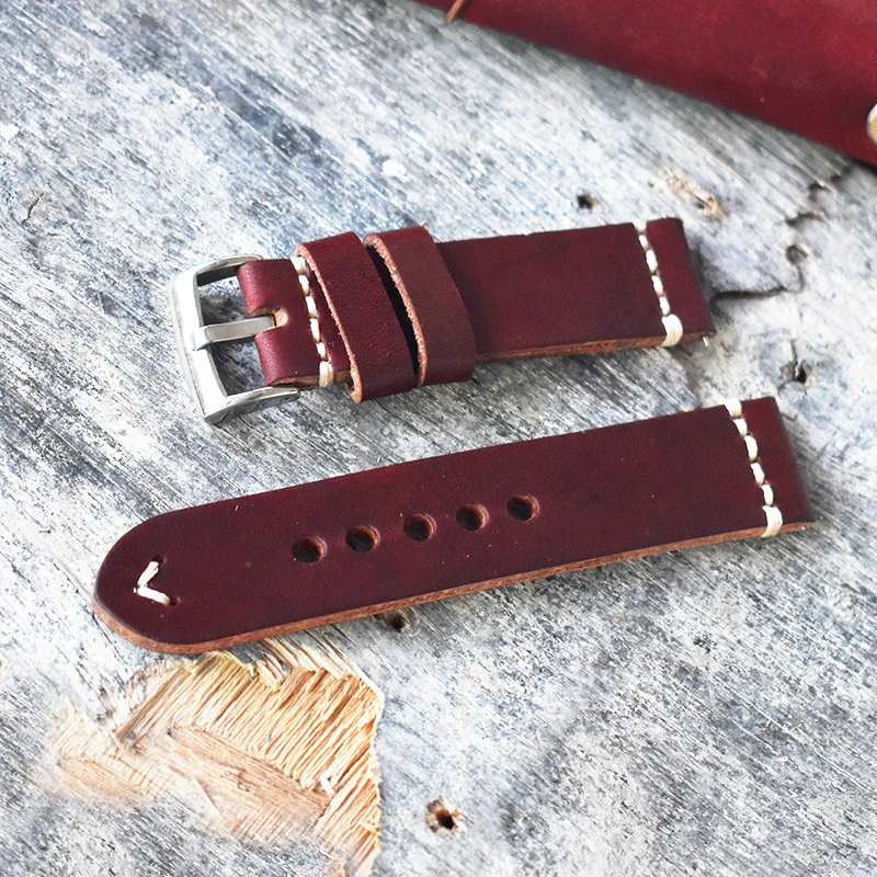 Onthelevel Handmade Retro Watch Strap 20mm 22mm 24mm Blue Red Color Watch Band Bracelet Watchbands #A