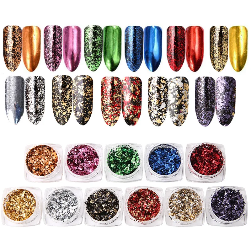 12 цветов/набор лак для ногтей алюминиевые хлопья зеркальные порошки для ногтей нерегулярные блестки хромированные пигментные украшения