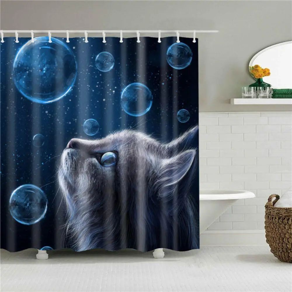 Christmas Cartoon Cat Print Shower Curtains for Bathroom Shower Curtain Washable Bath Decor Polyester Fabric Bathroom Curtain - Цвет: c0708