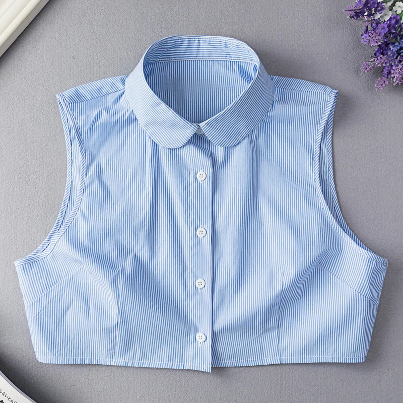 

OnnPnnQ Women Fashion Large Size Blue Striped Fake Collar High Quality Remove Shirt Suit Clothes Decoration Accessories For Lady