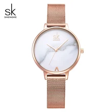 Shengke креативные часы с мраморным циферблатом женские Роскошные Кварцевые часы из нержавеющей стали Reloj Mujer SK женские наручные часы# K0039
