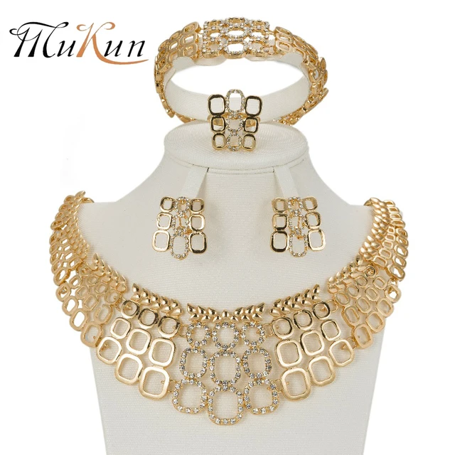 Mukun Best Quality Fashion Bridal Jewelry Set Glamour Women Bracelet Mukun Best Quality Fashion Bridal Jewelry Set Glamour Women Bracelet Ring Circle Necklace Earrings Wedding Dress