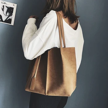 

CROWDALE Women Shoulder Bag Shopping Bag Two Straps Handbag School Simple Fashion Scrub High Capacity Tote Buckle Designers