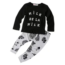 Kids Clothes Baby Boys Black Long sleeve shirts + Pants 2PCS Set 0~4T