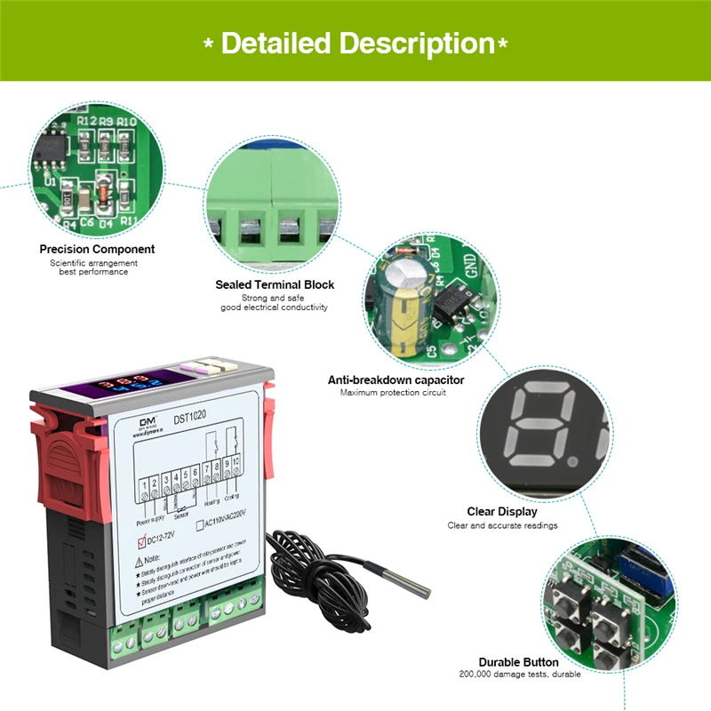 DST1000/1020 цифровой термостат светодиодный дисплей регулятор температуры Датчик DC 12-72 В/AC 110 В 220 В Температурный инкубатор двойной режим