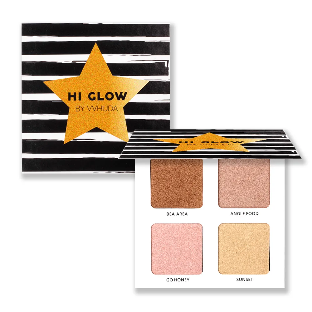 

VVHUDA Nude Rose 4 Color Highlighter Makeup Illumination Palette Gorgeous Pigmented Glow Kit Face Bronzer Shimmer Powder Bright