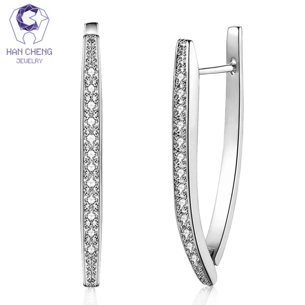 

HanCheng New Fashion Luxury V Shape Golden/Silver Plated AAA Zircon Gem Stone Stud Earrings For Women Jewelry brincos bijoux