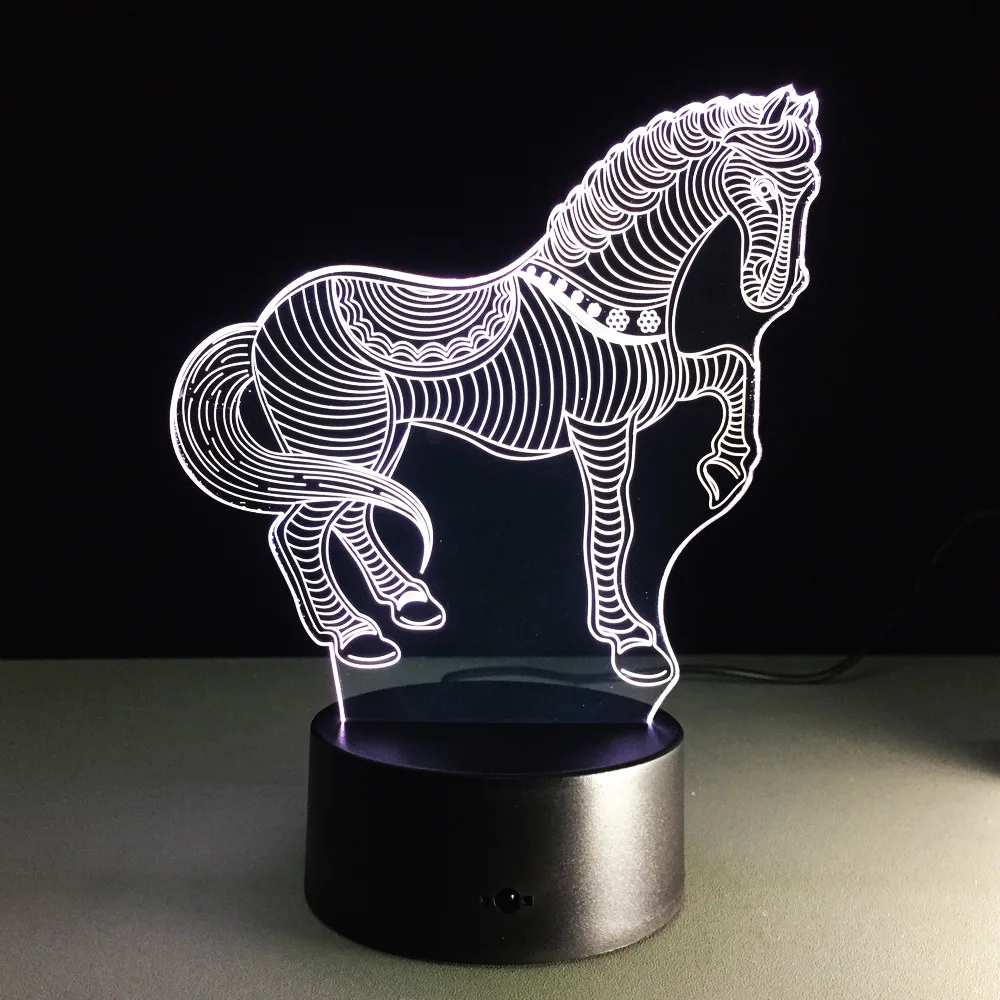  USB Novelty Gifts 7 Colors Changing Animal Horse LED Night Lights 3D LED Desk Table Lamp as Home De
