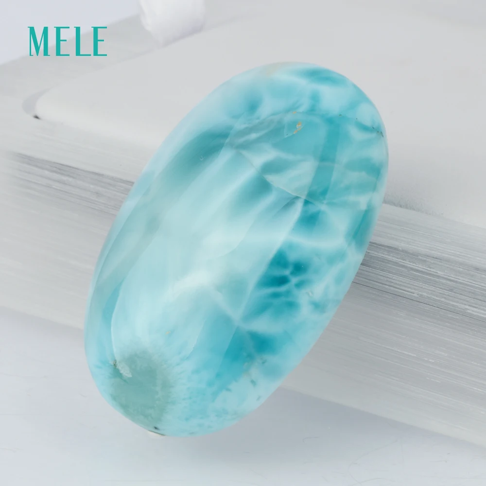Natural larimar loose gemstone, 12.04 gram, oval 36.5mm*25mm, deep blue color, unique figure, rera stone