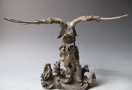 

Collectible bronze lion statue S0150 China Folk Old Pure Bronze Copper Feng Shui awing Fly eagle hawk For bear Statue (B0413)