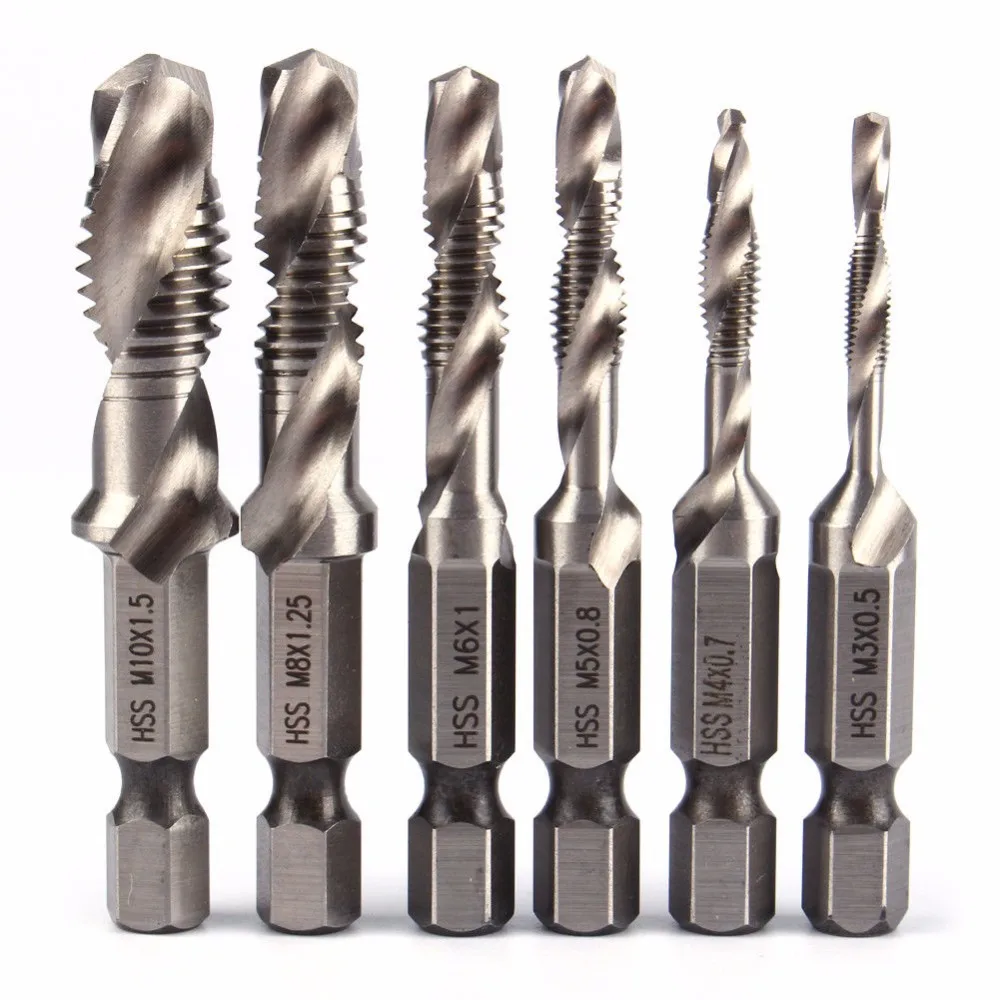 

Metric System Screw Tap Drill Bits Hexagonal Handle Drill Tap Integrated Complex Tap Drill Screw Tap 6Pcs M3-M10