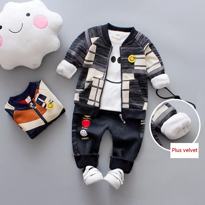 

Fashion Knitted Children's Clothing Set Plus Velvet Warm Boy's Clothing Cartoon Print Brand Coat Winter Long Sleeve kids Coat