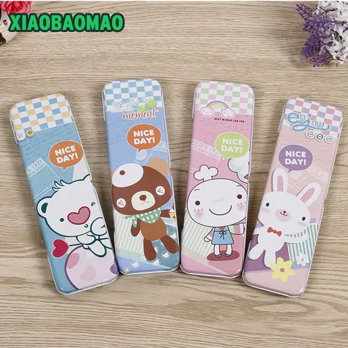 

Cute Kawaii Rabbit Bear Metal Tin Pencil Case Pen Box Storage Case Student Stationery School Office Supply