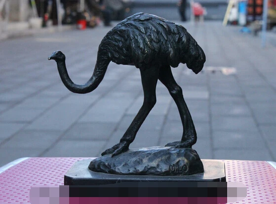 

Art China Copper Bronze decorate Bird Crane ostrich Statue Figurine Marble Base