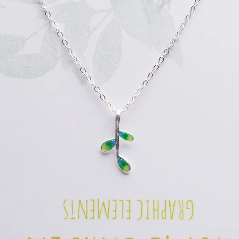 green leaf bud drop glaze necklace women 100% 925 Sterling silver nacklace Jewellery Clavicle chain pendant charms gift