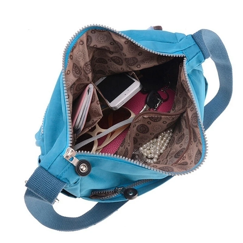 Womens Multi Zip Pockets Nylon Lightweight Cross Body Bag Messenger Shoulder Bag (3)