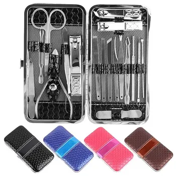 

18 PCS/set Nail Art Manicure Tools Set Nails Clipper Scissors Tweezer Knife Manicure Sets Stone Pattern Case For Nail Manicure