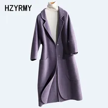 HZYRMY Autumn New Women' Cashmere Double-Faced Woolen coat Solid color Large size Winter Warm Thick Wool Fabric Female Long Coat yuoomuoo new women wool coat autumn winter medium long female cashmere coat european style ladies warm casual grey woolen coats