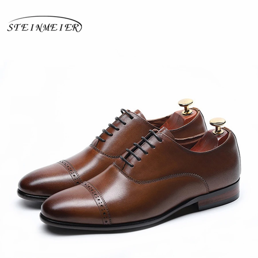 

Genuine cow leather brogue Wedding banquet shoes mens casual flats shoes vintage handmade oxford shoes for men black brown 2019