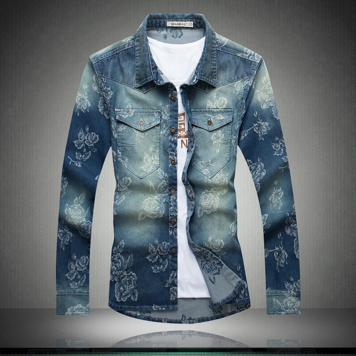 The new font b men s b font fashion casual long sleeved denim font b shirt