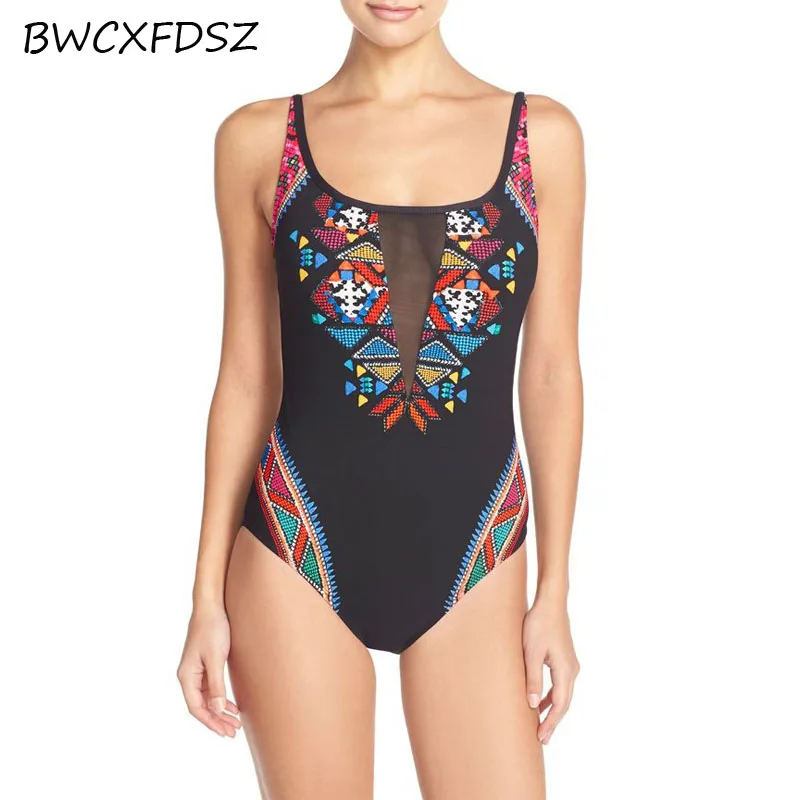 BWCXFDSZ Sexy Plus Size Swimsuit Women Print Monokini Female Bathing Suit Mesh Bodysuit Strappy Beach Suit Black White Swimwear plus-size-black-swimsuit : image BWCXFDSZ Sexy Plus Size Swimsuit Women Print Monokini Female Bathing Suit Mesh Bodysuit Strappy Beach Suit Black White Swimwear plus-size-black-swimsuit