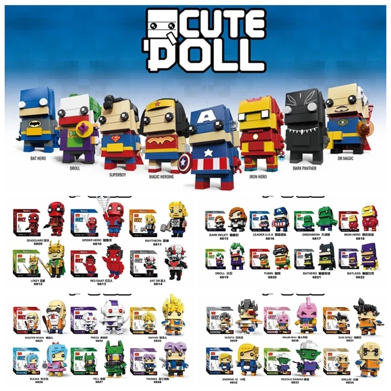 

30 styles New Brickheadz Figures Super Hero DC Justice League Brick Heads Iron Man Spider Man Building Blocks Kids Toys