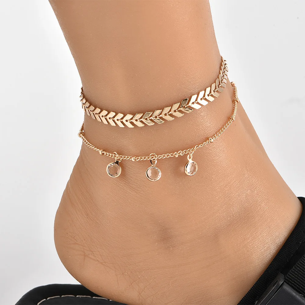 Богемные женские ножные браслеты с тремя кристаллами в виде стрелы, золотой ножной браслет, Простые сандалии для девочек, ножной браслет, подарок на день рождения