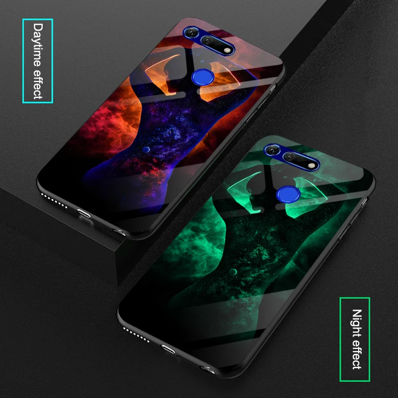 Светящийся чехол из закаленного стекла для Huawei Honor 10i View 20 V20 телесного цвета