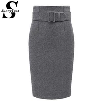Повседневные женские юбки-карандаш размера плюс с высокой талией, новинка, осенне-зимняя женская юбка длиной до колена, шерстяная теплая Женская юбка миди saia