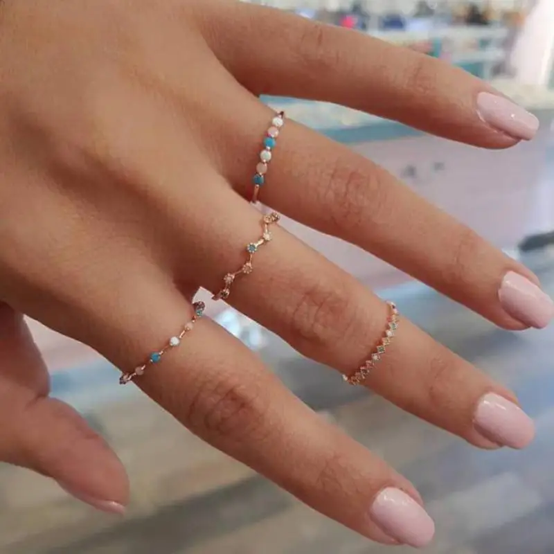 

4 Pcs/set Crystal Mix Stacking Gold Ring Set 2019 Vintage Bohemian Women Engagement Party Ring Set Summer Jewelry Finger Rings