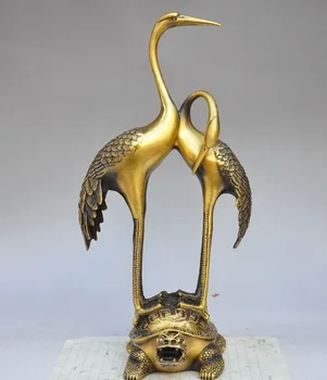 

Christmas China Fengshui Brass longevity Red-crowned crane bird Dragon Turtle lucky statue Halloween
