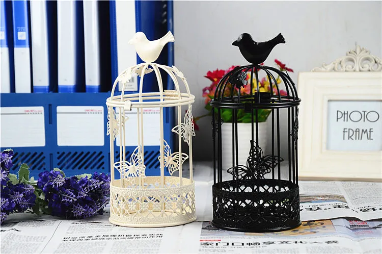 

Modern Home Creative Birdcage Candlestick Iron Decoration Creative Hollow Butterfly Metal Candle Table Craft Decoration