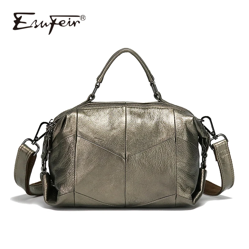 

ESUFEIR Brand Genuine Leather Women Handbags Fashion Casual Women Shoulder Bag Patchwork Cow Leather Boston Bag Pillow Bags Sac