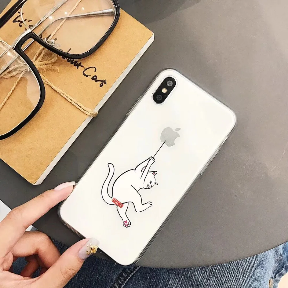 WOTP 3D мультяшный средний палец кошка чехол для телефона для iphone 7 Plus X XS Max XR 6 6S 7 8Plus Забавный Мягкий ТПУ чехол для телефона с животными