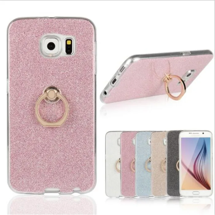 TPU for samsung galaxy S5 S6 S6EDGE S7 S7EDGE 3d Silicone case shining back soft case with ring holder