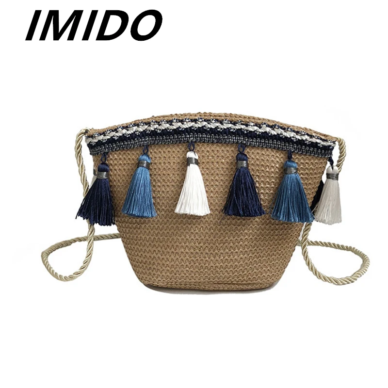 IMIDO Summer Style Korean Straw Tassel Simple And Stylish Women's Single Shoulder Diagonal Shell Bag Leisure Shopping Party