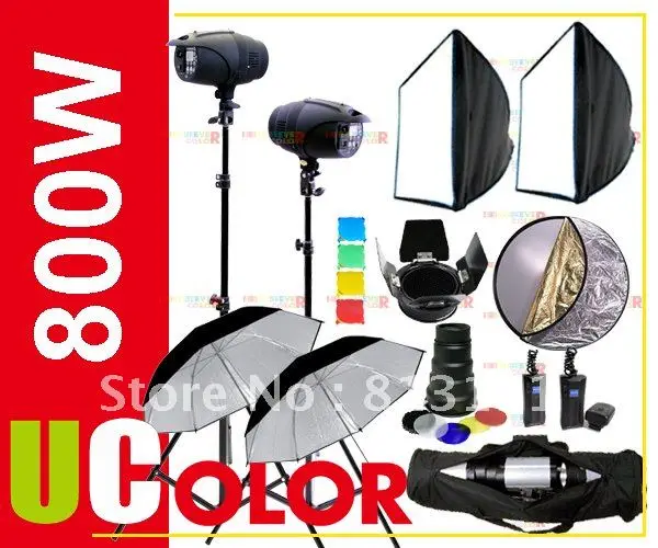 800W Strobe Studio Flash Light Kit Lighting Fan Cooled Photography 2 X