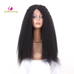 Золотой Красота 24 дюймов Лонг Kinky прямой парик синтетические Синтетические волосы на кружеве парики для Для женщин