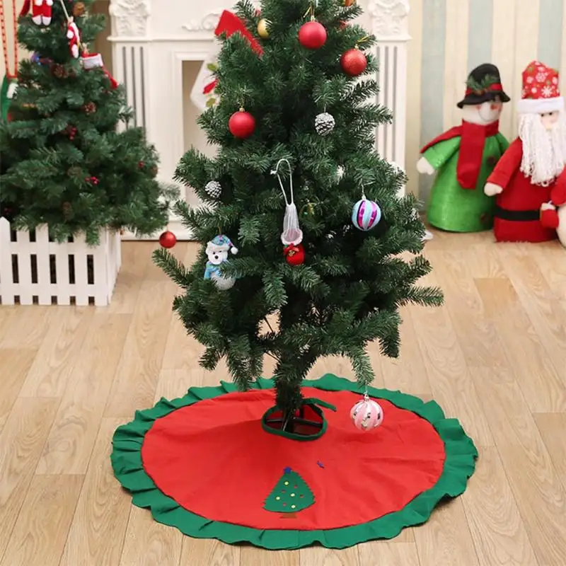 

Round Christmas Tree Skirt Carpet Apron Xmas Tree Ornaments Gifts Decorations with Bold Bandage for Home Tree Skirt 90cm