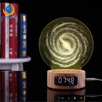 

Hot 2018 New Bluetooth Alarm Clock Projection Audio Galaxy 3D Night Light Colorful Digital Table Wooden Clock Gadgets Electronic
