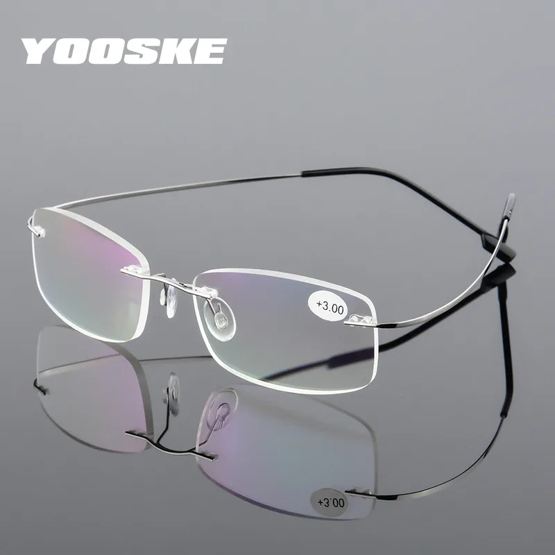 

YOOSKE Reading Glasses Men Women Alloy Rimless Presbyopic Glasses Male Female Prescription Eyeglasses +1.0 +2.0 +2.5 +3.0 +4.0