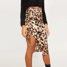Весна лето юбка женские с высокой талией сексуальный леопардовый принт Бандаж с вырезами Вечеринка OL Офис Работа высокая талия юбки