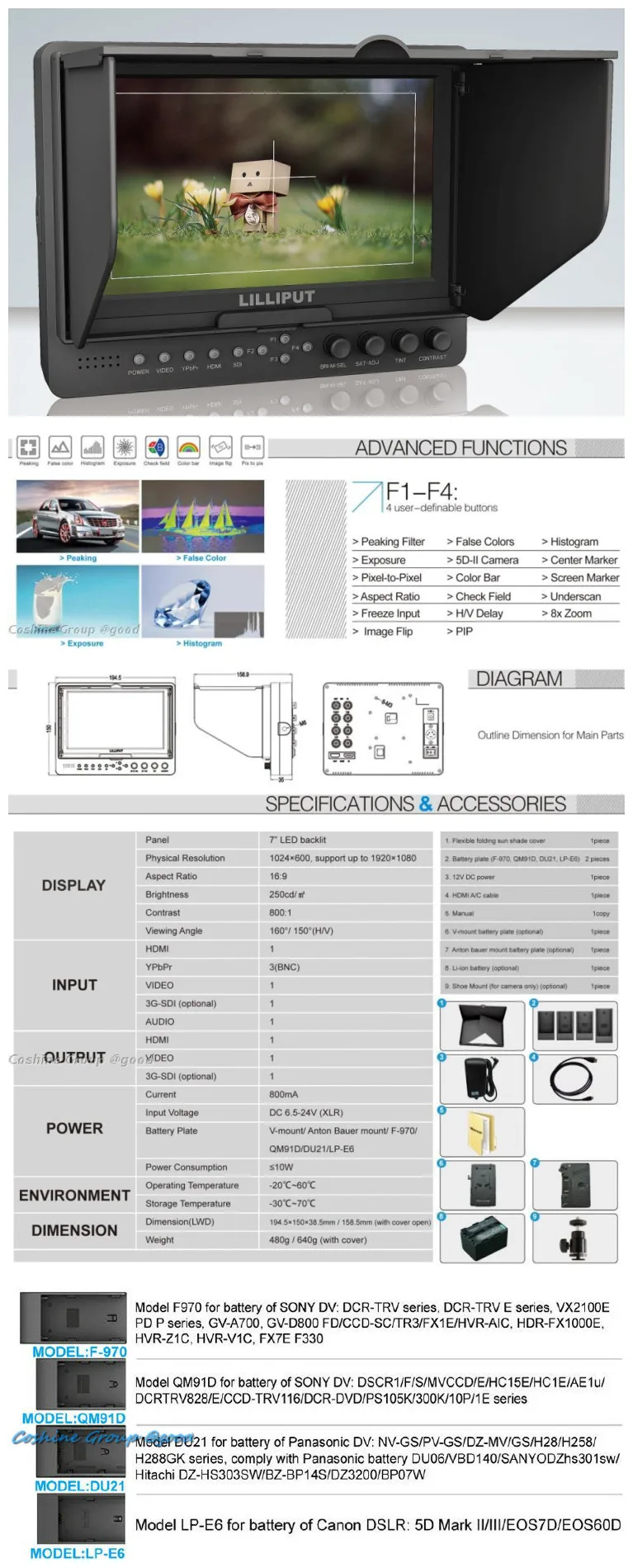 Lilliput " 665/S монитор HD SDI на мониторе камеры SDI HDMI соединение YPbPr AV для BMCC однообъективный цифровой зеркальный фотоаппарат HDV Peaking